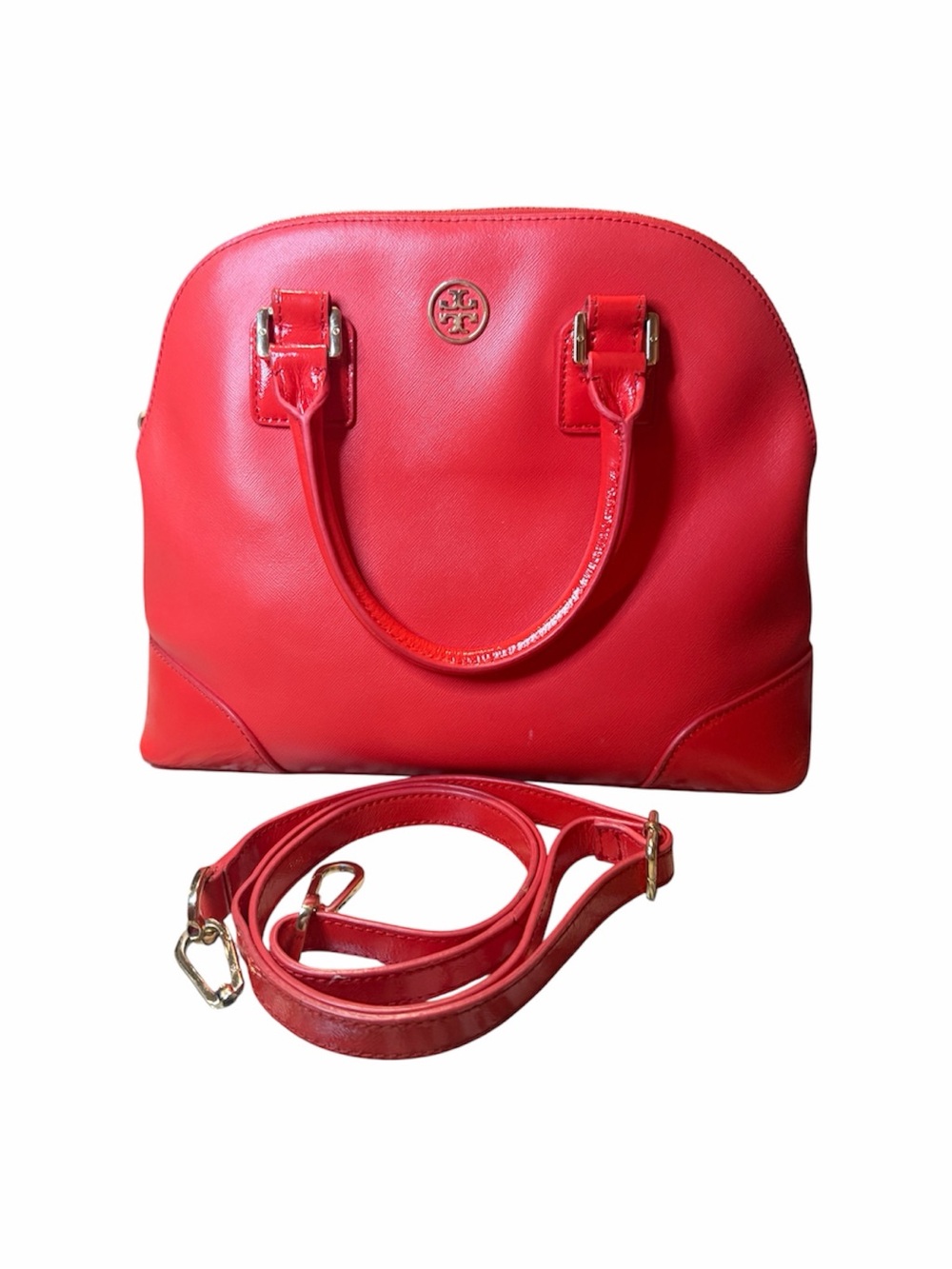 Tory Burch Robinson Dome Red Patent Leather Satchel
